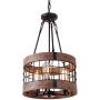 Anmytek Round Wooden Chandelier Metal Pendant Three Lights Decorative Lighting Fixture Retro Rustic Antique Ceiling Lamp (Three Lights)