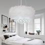 CraftThink Pendant Light Hanging Lamp Rustic Drum Light Fixture, Clear Crystal and Feather Chandelier 3 Lights for Dining Living Room Bedroom Restaurant Hotel (Color: White, Size: 18 inch)