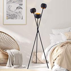 Archiology Black Modern Floor Lamp ，with 3 Matte Black Globe Head and Interwining Tripod Legs-Metal Tripod Floor Lamp for Mid-Century Living Room and Bedroom