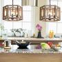 Farmhouse Wood and Metal Chandelier 6-Light Wooden Chandeliers Lighting Fixture Kitchen Island Ceiling Lighting Chandeliers Dining Room Pendant Light Fixtures (10556-6D)