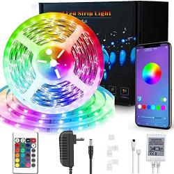 LED Strip Lights, cartaoo 16.4 ft LED Light Strips for Bedroom Smart 5050 RGB Color Changing Strip Lights with Remote & Bluetooth Controller Music Sync for Room, TV Decor.