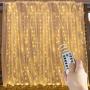 Hanging Window Curtain Lights 9.8 Feet Dimmable and Connectable with 300 Led, Remote, 8 Lighting Modes, Timer for Bedroom Wall Holiday Party Indoor Outdoor Decor, Warm White (Curtain is Not Included)