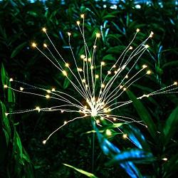 Solar Garden Lights Solar Stake Lights DIY Firework Lights Foldable Branches IP67 Waterproof LED Outdoor Home Decor Artificial Trees for Christmas Birthday Wedding Party (Warm White)