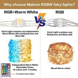 Makion String Fairy Lights with Remote Control,33Ft 100LEDs USB Powered RGB+Warm White 16 Color Changing Twinkle Lights for Bedroom Party Christmas Wedding,Multicolor