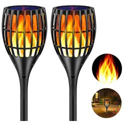 Ollivage Solar Torch Flame Lights Waterproof Flickering Flames Solar Lights 43'' Solar Garden Lights Outdoor Landscape Decoration Lighting Dusk to Dawn Auto On/Off for Yard Garden Pathway, 2 Pack