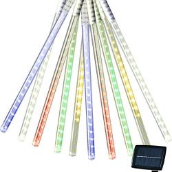 Solar Meteor Shower Rain Lights, 10 Tube 360 LEDs Outdoor Christmas String Light, Solar Powered Waterproof Snow Falling Raindrop Icicle Cascading Decoration Lights for Party Garden Home(Multi Color)