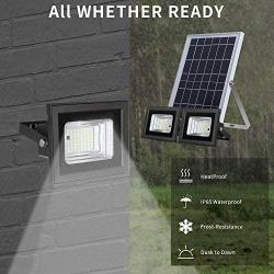 Solar Flood Lights Outdoor Dusk to Dawn Remote Control 10W 6V 13.6''x 9.3'' Solar Panels Lights with 800LM Dual 64LED 6500K Bright White Floodlights Ip65 Waterproof Solar Power Lamp for Sign,Shed,Barn