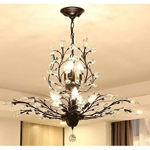 Ganeed Crystal Chandeliers,Vintage 8 Lights Pendant Light,K9 Clear Crystal Chandelier Lighting Fixtures,Ceiling Light for Living Room Bedroom Restaurant Porch Hallway (Black) Ganeed Crystal Chandeliers,Vintage 8 Lights Pendant Light,K9 Clear Crystal Chandelier Lighting Fixtures,Ceiling Light for Living Room Bedroom Restaurant Porch Hallway (Black)