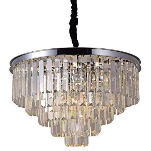 TFCFL 9-Light Crystal Chrome Chandelier, 23.6'' Modern Contemporary Pendant Lamp 4-Tier Ceiling Light Fixture for Dining Room Living Room Kitchen Island(Chrome)