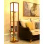 Garwarm LED Shelf Floor Lamp -Asian Wooden Frame-Tall Lights with Organizer Storage Display Shelves-Modern Standing Lamps for Living Room Bedrooms,Brown