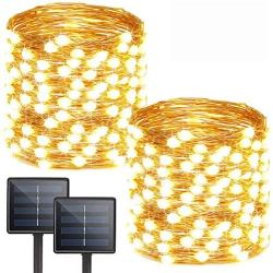 Albelt 2-Pack Each 72ft 200 LED Solar Lights Outdoor String (Ultra-Bright & Extra-Long), Upgraded Solar Christmas Lights, IP65 Waterproof Copper Wire 8 Modes Solar Powered Fairy Lights (Warm White)