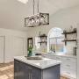 LALUZ Wood Kitchen Island Farmhouse Pendant Lighting Hanging Fixture for Dining Room, 4 Glass Globes, A02989