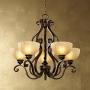 Iron Scroll Golden Bronze Chandelier 28'' Wide Amber Scalloped Glass 5-Light Fixture for Dining Room House Foyer Kitchen Island Entryway Bedroom Living Room - Franklin Iron Works
