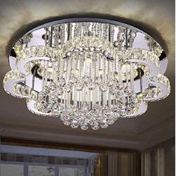 Bagood Modern 31.4'' K9 Crystal Raindrop Chandelier Lighting Flush Mount Lamp LED Dimming with Remote Ceiling Light Fixture Pendant Lamp for Dining Room Bedroom Living Room …