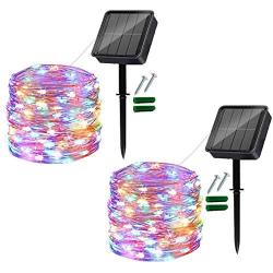 Solar String Lights Outdoor, 2 Pack 120LED Solar Garden Lights Waterproof 12M/40Ft 8 Modes Indoor/Outdoor Fairy Lights Copper Wire Decorative Lighting for Patio, Yard, Party, Wedding (Multi-Colored)