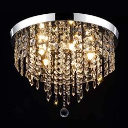 WIFUME Crystal Chandelier, Modern Chandeliers Lighting Fixture, 5 Lights Elegant Flush Mount Ceiling Light for Hallway, Kitchen, Dining Room, Bedroom, Living Room, Wide15.8''