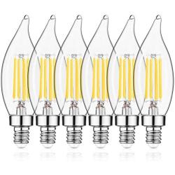 E12 LED Candelabra Bulb 60W Equivalent Dimmable LED Chandelier Light Bulbs 4.5W 2700K Soft White 500LM B10 Flame Tip Vintage LED Filament Candle Bulb with Decorative Candelabra Base, 6 Packs