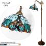 Tiffany Style Reading Floor Lamp Lighting W12H64 Inch Green Blue Stained Glass Floral Lampshade Antique Adjustable Arched Standing Base S802 WERFACTORY LAMPS Girlfriend Lover Bedroom Living Room Gifts