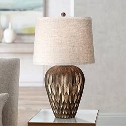 Buckhead Modern Table Lamp Bronze Geometric Pattern Urn Tapered Drum Shade for Living Room Family Bedroom Bedside - Possini Euro Design