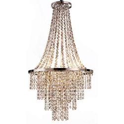 Luxurious Crystal Chandelier with Octagon Shape Crystal Lighting Fixture Pendant Lamp for Dining Room Bedroom Living Room 3 E26 LED Bulbs (Transparent Pewter 1)