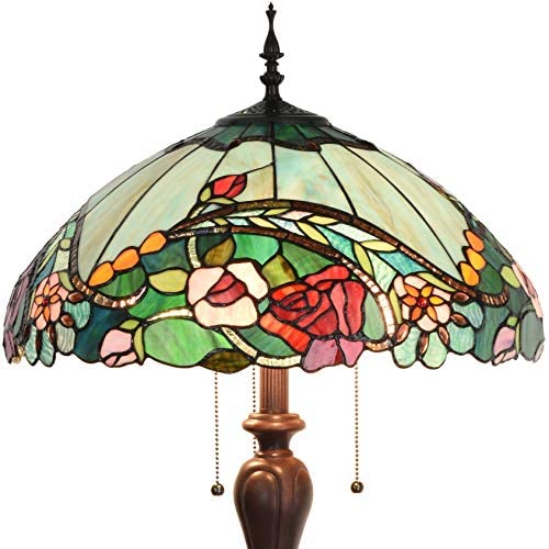 Bieye L10740 Rose Flower Tiffany Style Stained Glass Floor Lamp with 18-inch Wide Shade for Reading Working Bedroom, 3 Lights, 65 inch Tall