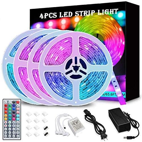 65.6FT/20M LED Strip Lights, Wrrlight RGB LED Light Strip 600 LEDs 5050 SMD Color Changing LED Strip Lights Flexible Tape Light Kit with 44 Keys IR Remote Controller for Kitchen Home Party(4x16.4FT)…