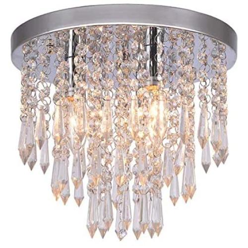 WIFUME Mini Crystal Chandelier, Modern Chandelier Lighting Fixture, 3 Lights Flush Mount Ceiling Light, Crystal Ceiling Lamp for Bedroom Kitchen Living Room Hallway Dining Room, Wide11''