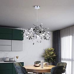 Garwarm Modern Chandelier LED Stainless Steel Kitchen Island Lamp Firework Hanging Ceiling Light Fixture for Dining Room Living Room Restaurant, 3 Lights Pendant Lighting Porch Light