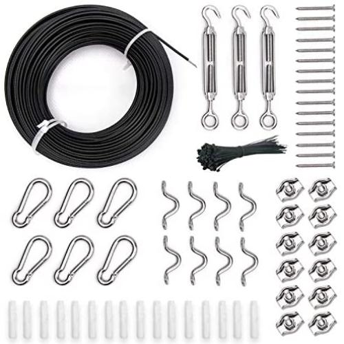 Addlon - 164 FT Nylon Coated Stainless Steel Cable Hanging Kit for Outdoor String Lights, Stainless Steel Corrosion Resistant, Outdoor String Light Suspension kit Guide Wire for Patio, Garden