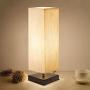 Bedside Table Lamp, Aooshine Minimalist Solid Wood Table Lamp Bedside Desk Lamp with Square Flaxen Fabric Shade for Bedroom, Dresser, Living Room, Kids Room, College Dorm, Coffee Table, Bookcase