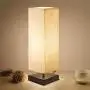 Bedside Table Lamp, Aooshine Minimalist Solid Wood Table Lamp Bedside Desk Lamp with Square Flaxen Fabric Shade for Bedroom, Dresser, Living Room, Kids Room, College Dorm, Coffee Table, Bookcase
