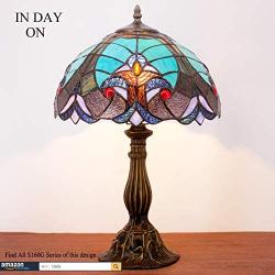 Tiffany Style Lamp Table Reading Light Stained Glass Green Liaison Shade W12H18 Inch S160G WERFACTORY LAMPS Parent Friend Kid Lover Living Room Bedroom Study Coffee Bar Bedside Antique Art Crafts Gift