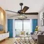 Chandelier Crystal Ceiling Fan Light with Remote Control, 52-Inch 5 Reversible Wood Blade Leaves 3 Adjustable Wind Speed Fandaliers Ceiling Fan Light for Living Room/Bedroom, Bronze + Black