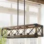 Island Light Fixtures, Rectangular Wood Farmhouse Chandelier for Dining Rooms, 5-Light Kitchen Island Lighting
