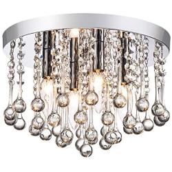 Maxax Crystal Chandelier Lighting Mini Chandelier 4 Lights Flush Mount Ceiling Light for Hallway, Kitchen, Dining Room, Kids Room, Chrome Finish