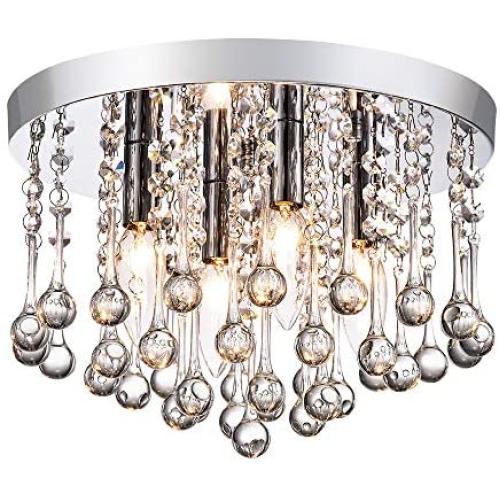 Maxax Crystal Chandelier Lighting Mini Chandelier 4 Lights Flush Mount Ceiling Light for Hallway, Kitchen, Dining Room, Kids Room, Chrome Finish