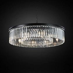 MEEROSEE Crystal Chandeliers Modern Chandelier Island Lighting 8 Lights Raindrop Pendant Ceiling Light Fixture for Dining Room Living Room Kitchen Bedroom W27.56'' Black Frame Base