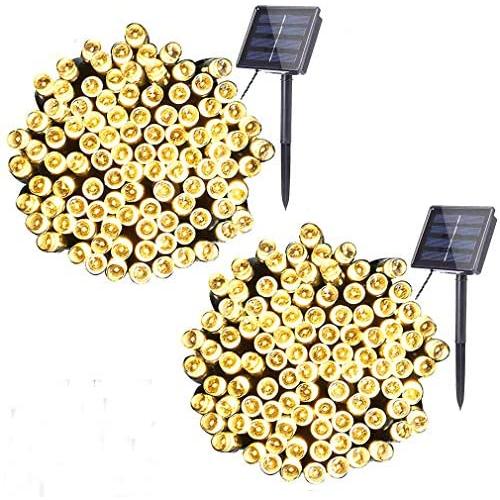 woohaha Solar Fairy String Lights Outdoor Waterproof, 2 Pack 33ft 100LED Solar Powered String Lights for Christmas Patio Home, Wedding, Party (100LED 2pcs, Warm White)