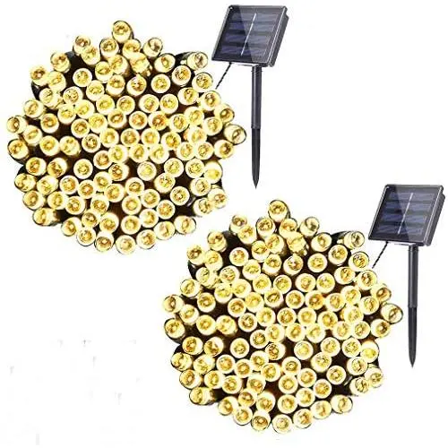 woohaha Solar Fairy String Lights Outdoor Waterproof, 2 Pack 33ft 100LED Solar Powered String Lights for Christmas Patio Home, Wedding, Party (100LED 2pcs, Warm White)