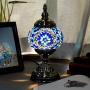 Marrakech Turkish Table Lamp Mosaic Glass Bedside Table Lamp Moroccan Lantern Tiffany Style Night Lights with Bronze Base for Living Room (Blue)