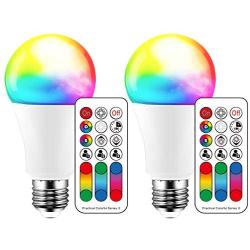 Color Changing LED Light Bulb, 120 Colors, 70 Watt Equivalent, DIY Strobe, Warm White 2700K RGB with Remote Control, LED 10W A19 E26 Screw (Pack of 2)