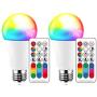 Color Changing LED Light Bulb, 120 Colors, 70 Watt Equivalent, DIY Strobe, Warm White 2700K RGB with Remote Control, LED 10W A19 E26 Screw (Pack of 2)