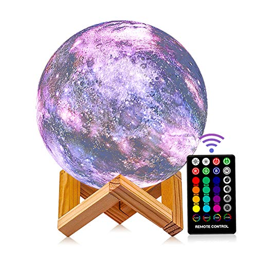 Moon Lamp, DTOETKD 16 Colors Galaxy Lamp 3D Print Moon Light with Stand, Remote & Touch Control, USB Rechargeable Starry Night Lights for Kids, Birthday Gifts for Boys Girls Couples Friends