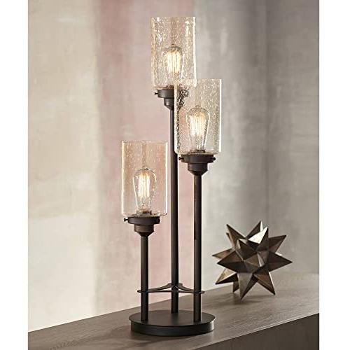 Libby Modern Industrial Console Table Lamp Bronze 3-Light Amber Seedy Glass Shade for Living Room Bedroom Office - Franklin Iron Works