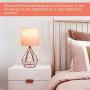 Depuley Modern Rose Gold Table Lamp for Living Room, Small Metal Desk Lamp Hollowed Out Base with Fabric Shade,5W Nightstand Lamps for Bedroom/Office/Side (E26 Bulb Incl.)