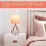 Depuley Modern Rose Gold Table Lamp for Living Room, Small Metal Desk Lamp Hollowed Out Base with Fabric Shade,5W Nightstand Lamps for Bedroom/Office/Side (E26 Bulb Incl.)