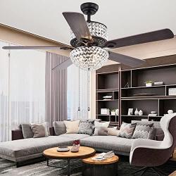 Tropicalfan Crystal Ceiling Fan with Light and Remote Control, Modern Fans Chandelier For Decorative Living Room Bedroom 52'', Brown