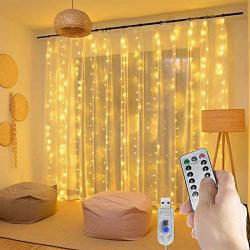 Window Curtain String Light 9.8 X 9.8Ft USB Fairy Lights Curtains with Remote Control 8 Modes Fairy Lights 10 Strings for Kids Bedroom Party (Warm White)