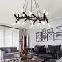 BOKT Mid Century Modern 20-Light Polygonal Chandelier Light Fixture for Kitchen Living Room Foyer Dining Room Ceiling Lamp Includ G4 Warm White Bulbs (Black)