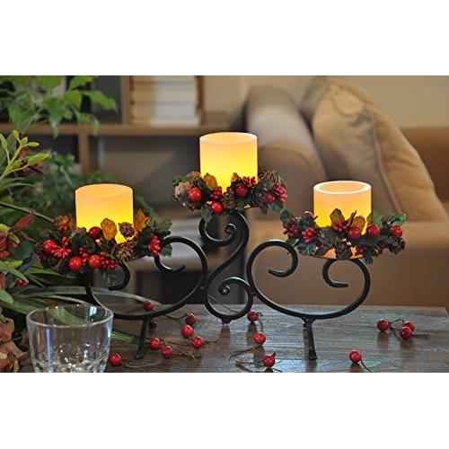 YAKii Classic Black Iron Stand with 3 Real Wax Flameless Candles, Scroll Candle Holder with LED Candles, for Thanksgiving &Christmas Day Decoration.